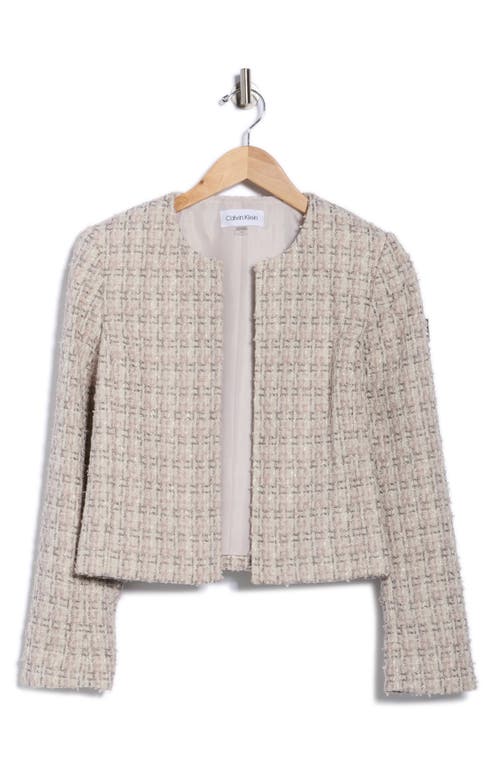 Calvin Klein Open Front Tweed Crop Jacket In Neutral