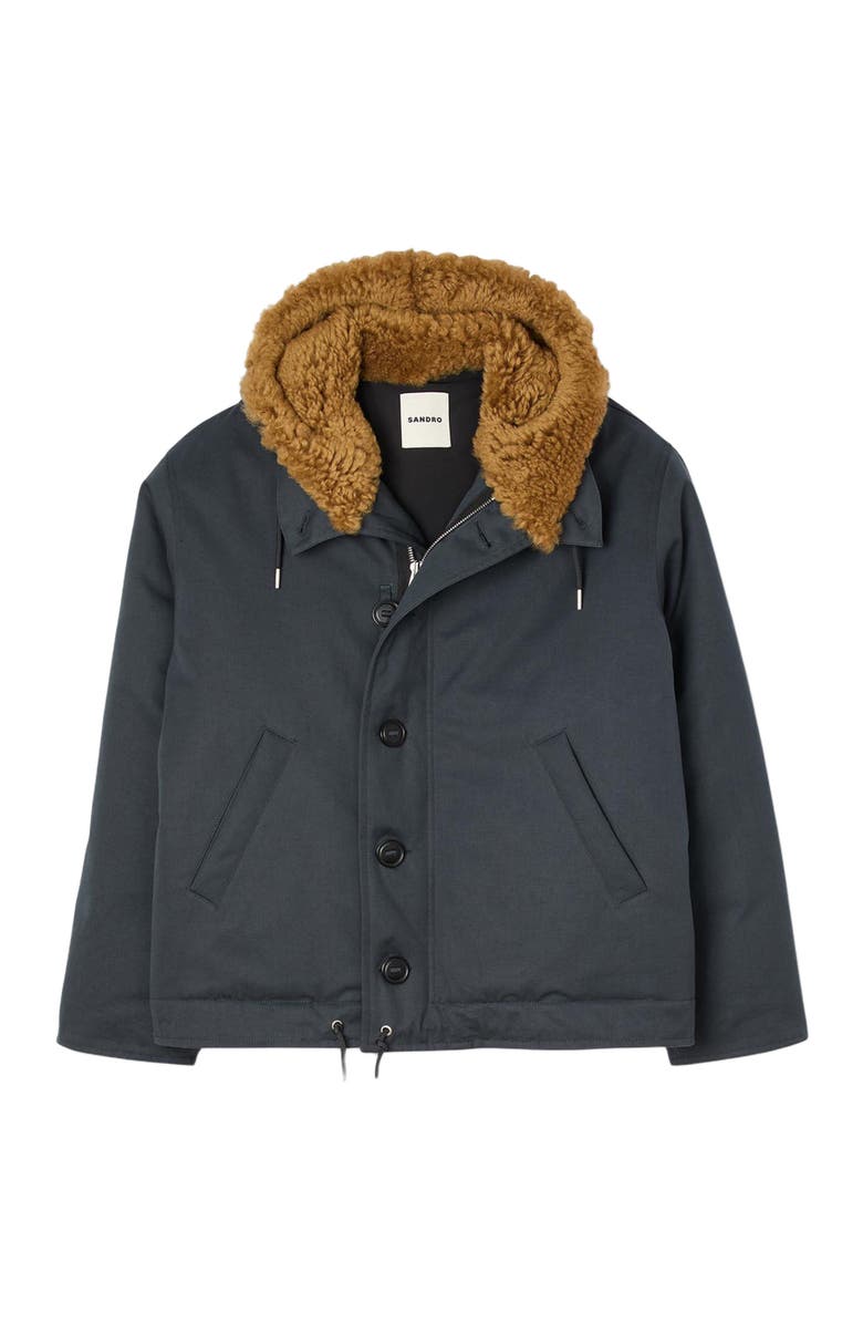 SANDRO Hooded cotton parka, Main, color, Chambray