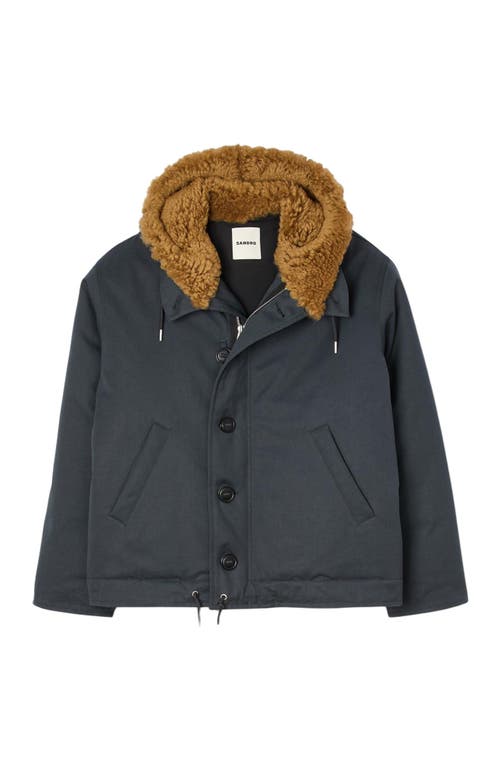 Sandro Hooded Cotton Parka In Blue