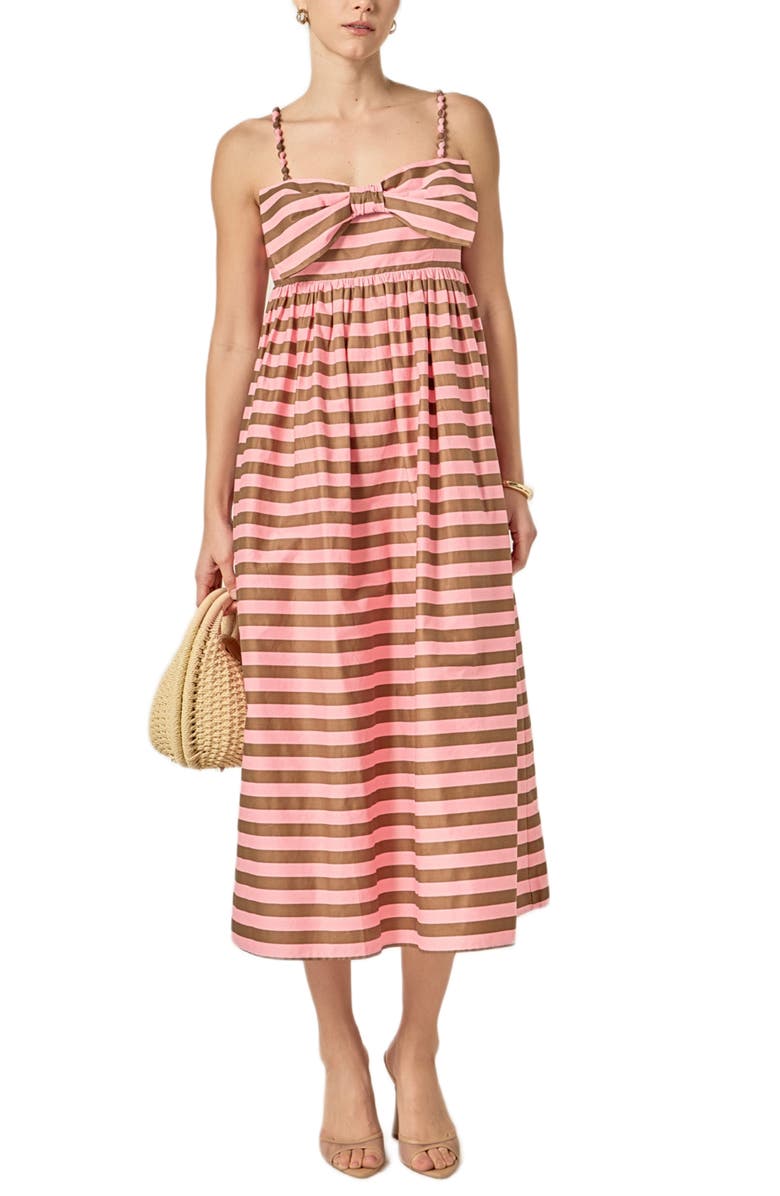 English Factory Stripe Bow Front Cotton Maxi Sundress, Main, color, Pink/ Brown