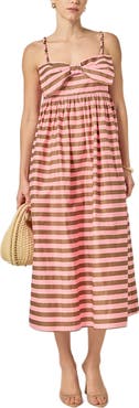 English Factory Stripe Bow Front Cotton Maxi Sundress