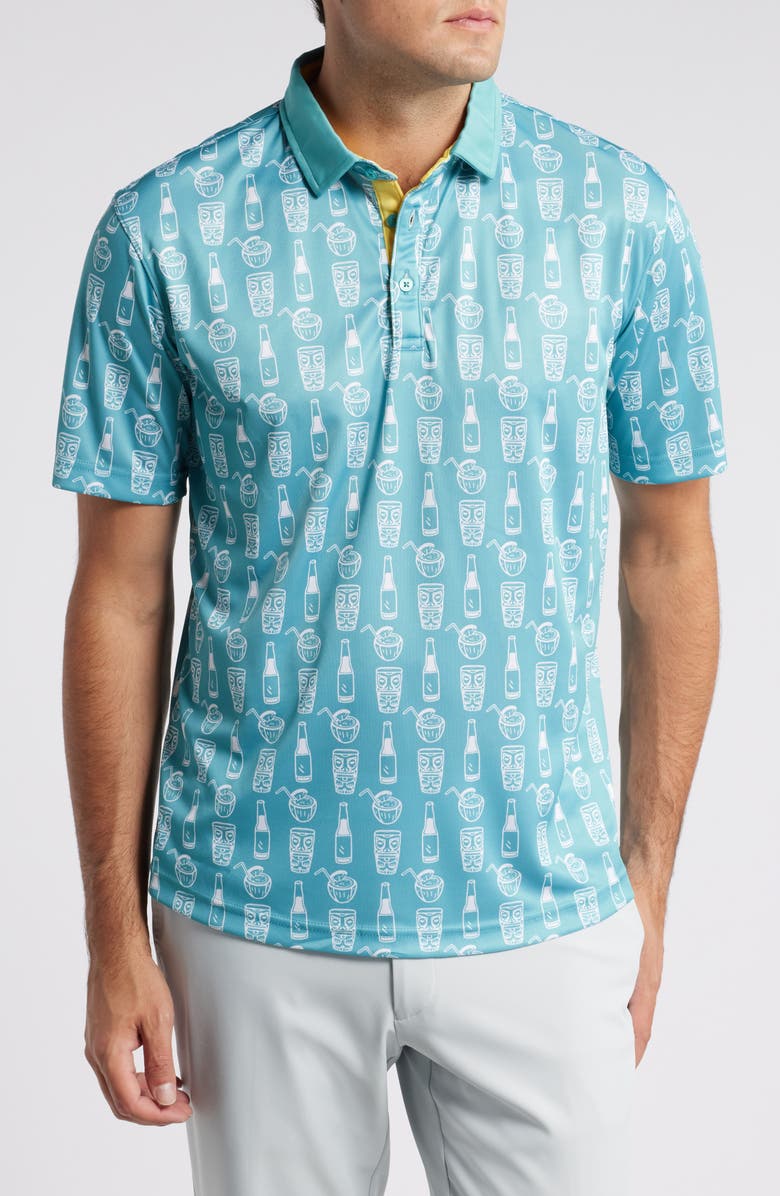 Swannies Elliott Tropical Libations Print Golf Polo, Main, color, Pacific