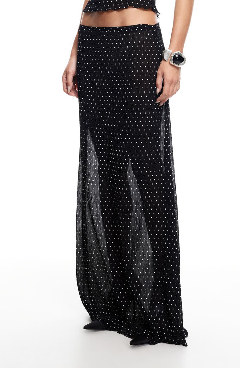 LIONESS Ford Dot Print Plissé Maxi Skirt, Alternate, color, Onyx Polka