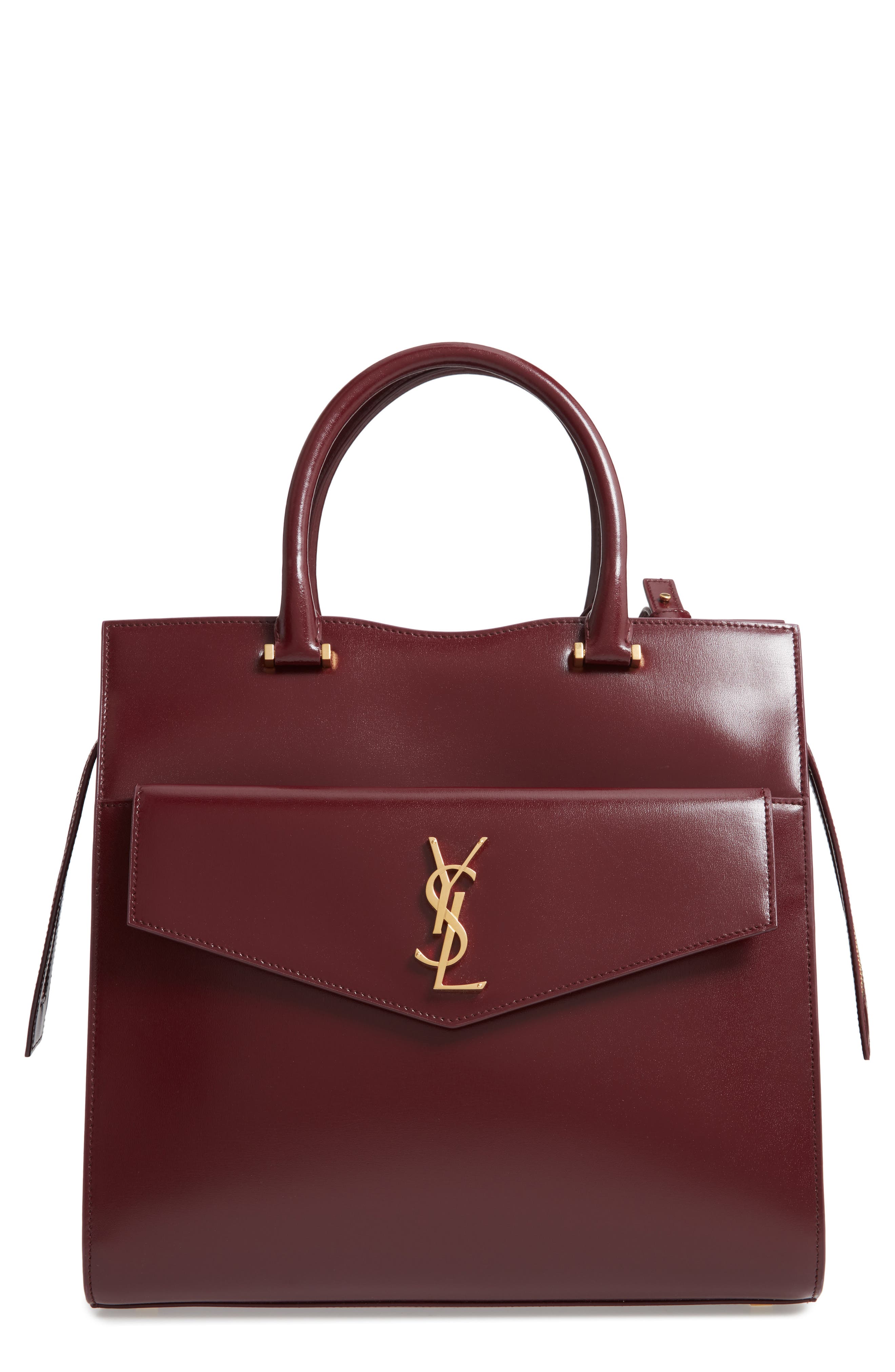 Saint Laurent Medium Uptown Cabas Leather Satchel, Main, color, 