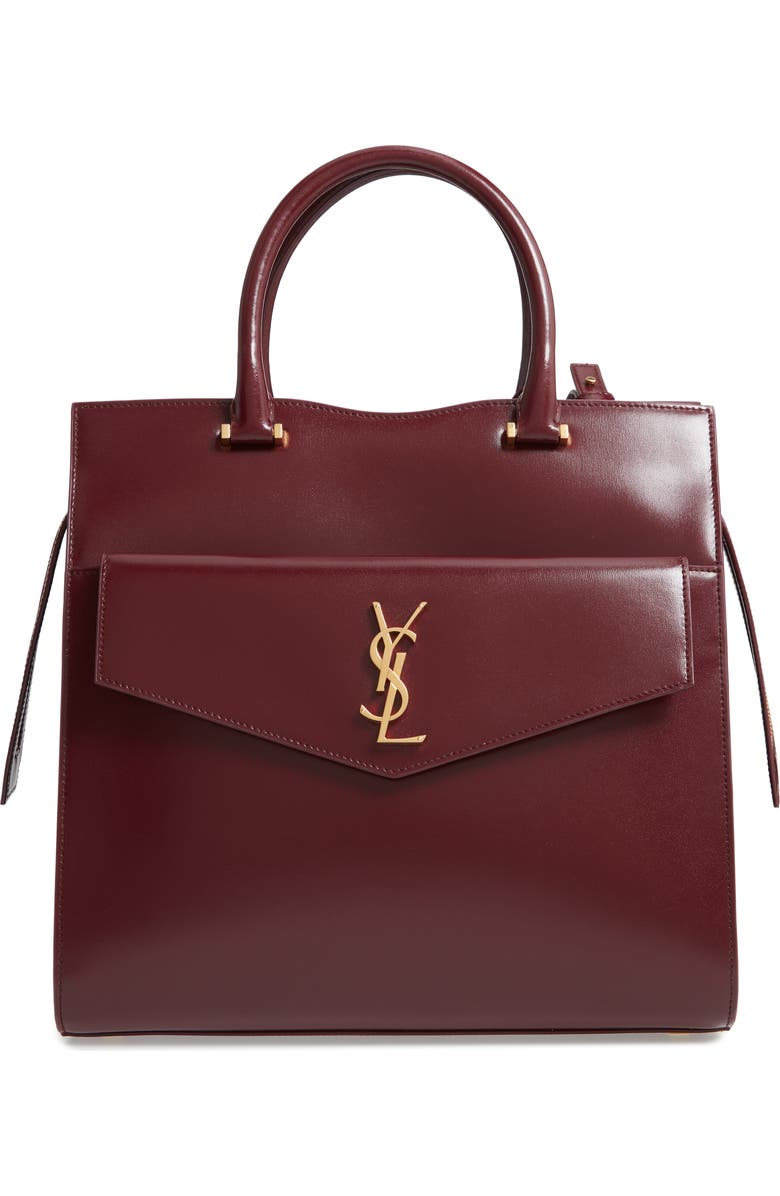 Saint Laurent Medium Uptown Cabas Leather Satchel, Main, color,