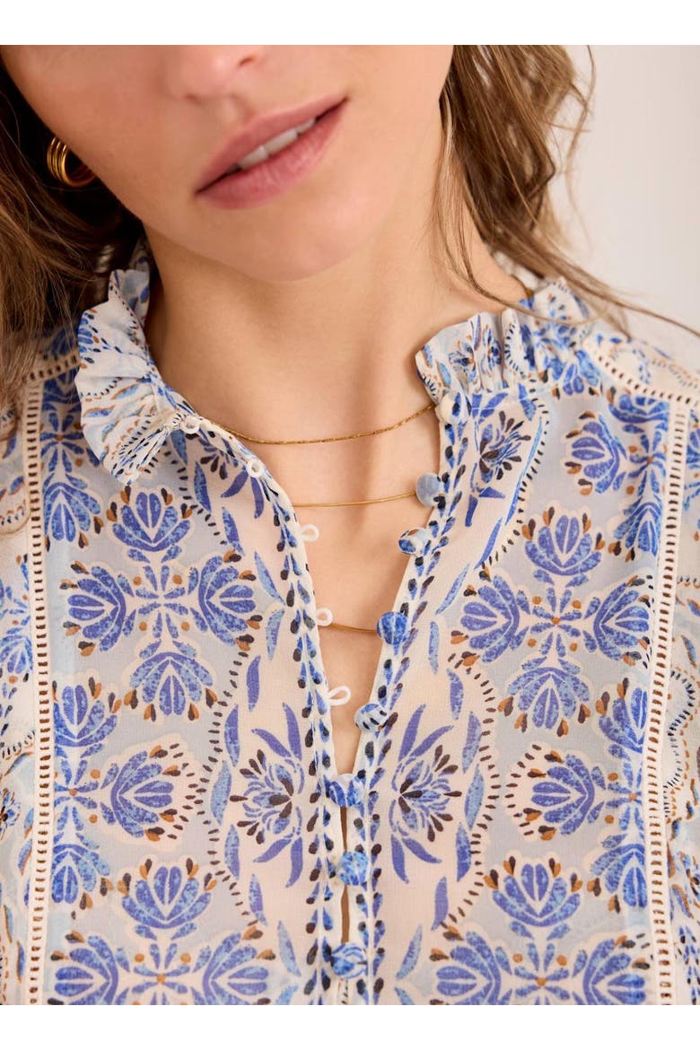 Geo Print Ruffle Blouse, Alternate, color, Blue