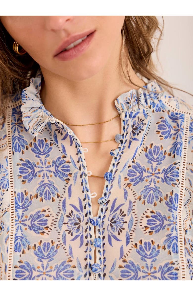 MINT VELVET Geo Print Ruffle Blouse, Alternate, color, Blue