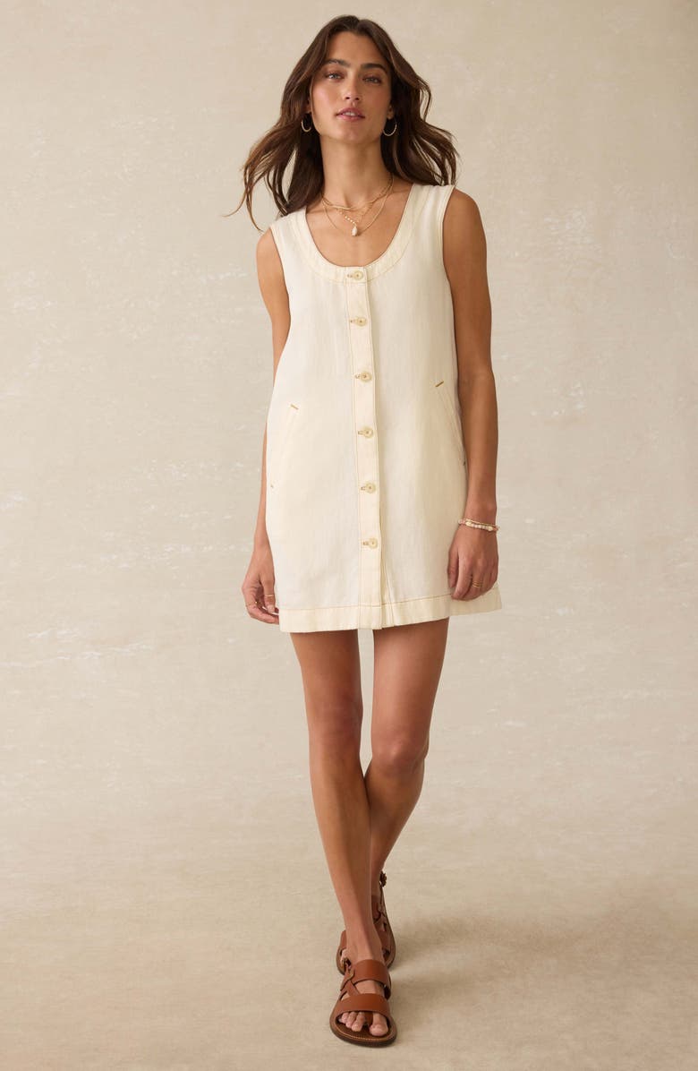 Faherty Malibu Organic Cotton & Linen Button-Up Minidress, Alternate, color, White Cliff Wash