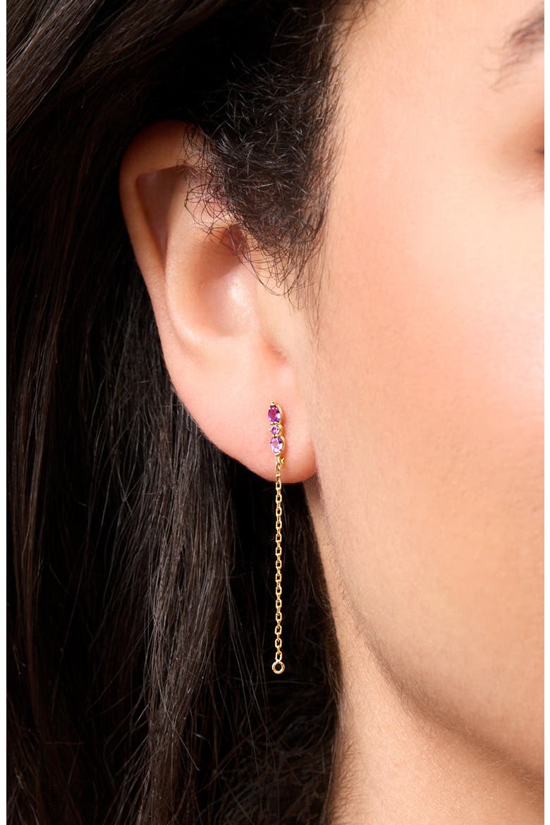 14K Yellow Gold Color Semiprecious Stone & Diamond Chain Drop Earrings, Alternate, color, 14K YELLOW GOLD GARNET PERIDOT