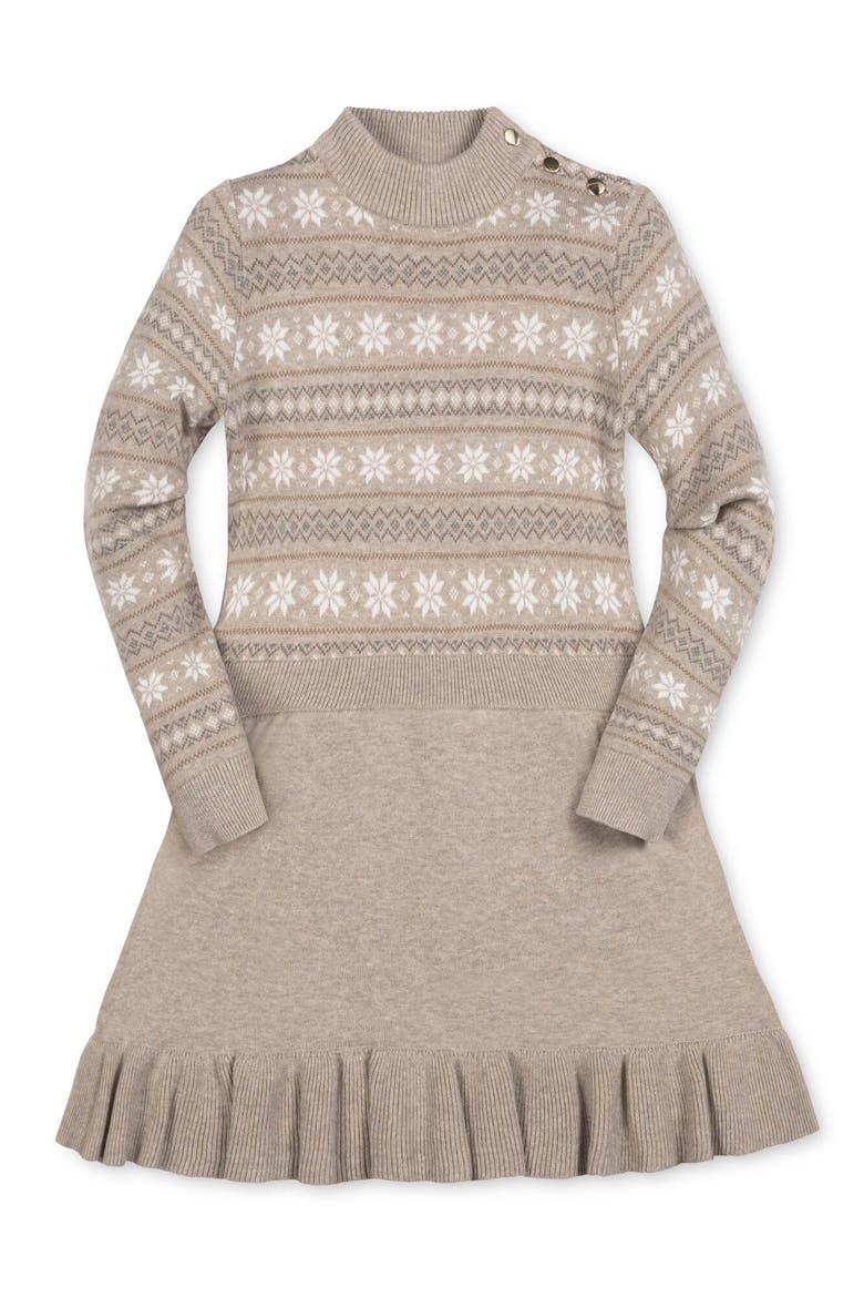 Kids' Organic Mock Neck Flounce Sweater Dress, Main, color, Light Taupe Heather Fair Isle