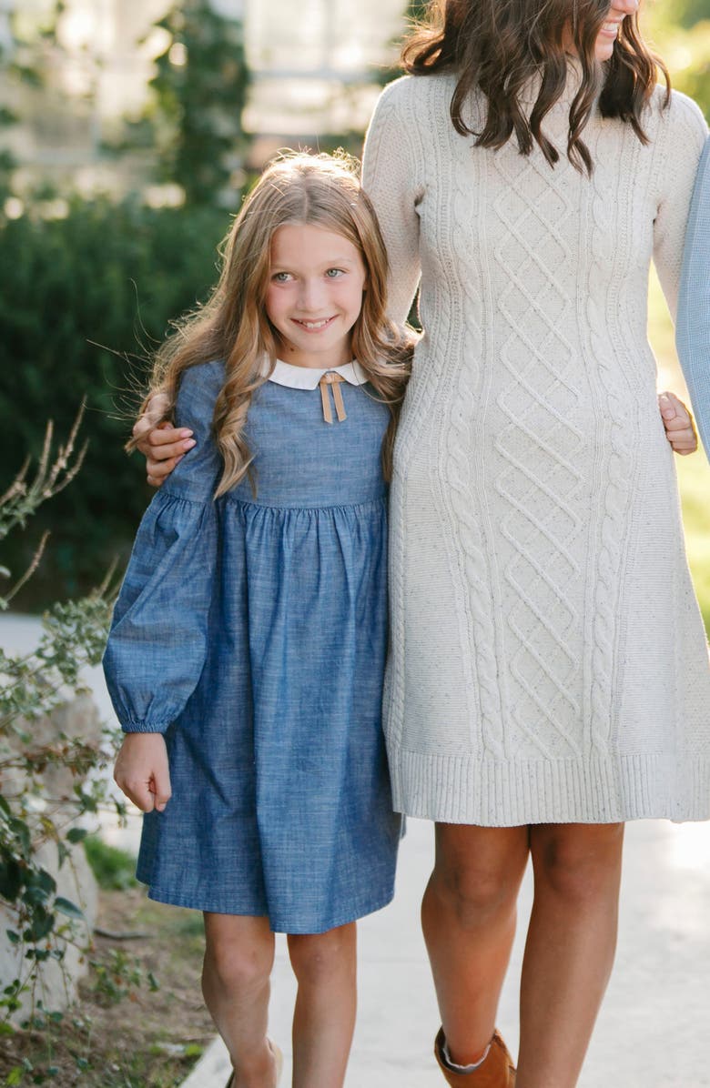 Hope & Henry Kids' Organic Empire Waist Peter Pan Collar Chambray Dress, Alternate, color, Blue Chambray