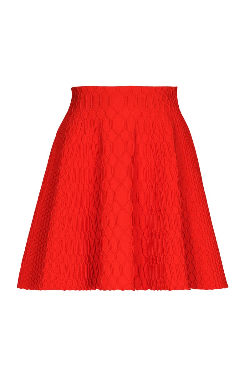 Balmain Flared Crocodile-Knit Skirt, Alternate, color, Red
