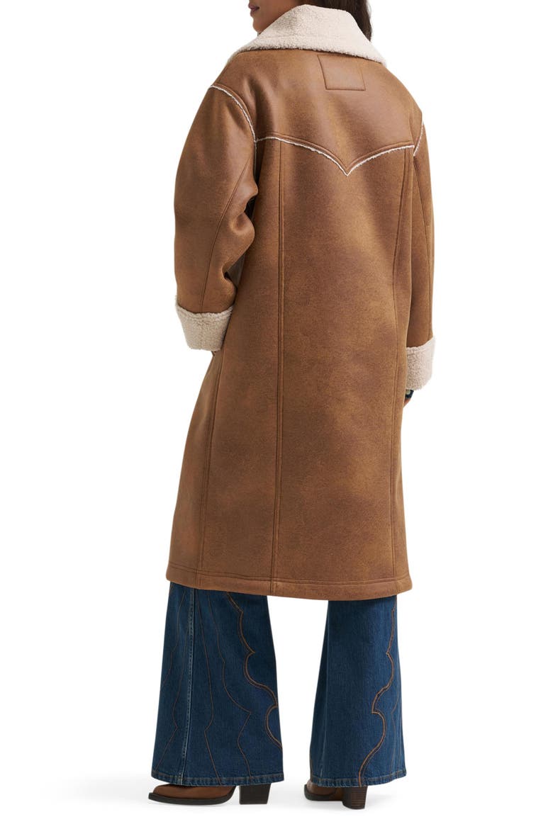 Faux Leather Coat with Faux Shearling Trim, Alternate, color, MEDIUM BROWN