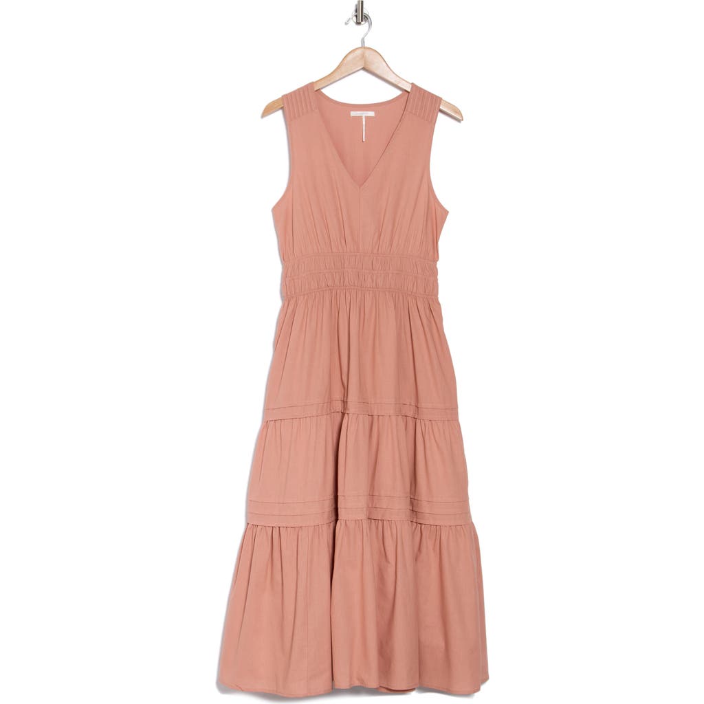 Stitchdrop Duxbury Tiered Cotton Dress In Coral Quartz