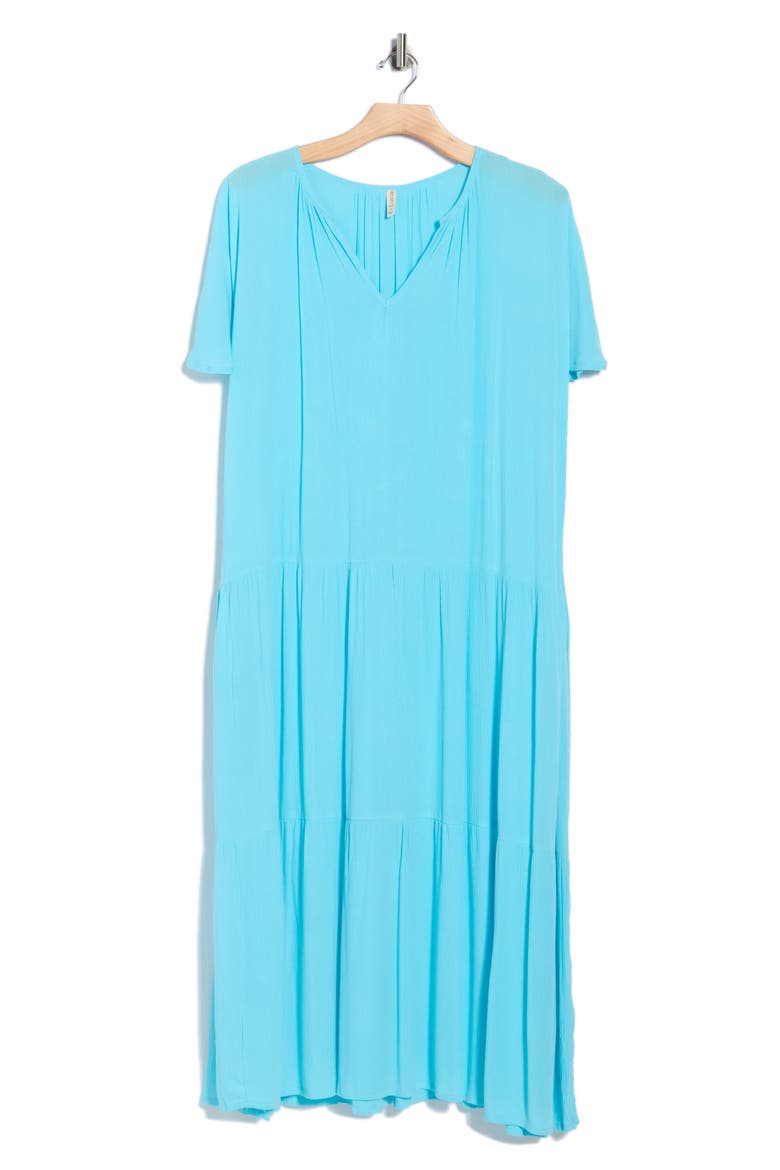 Short Sleeve Tiered Maxi Dress, Alternate, color, AQUA