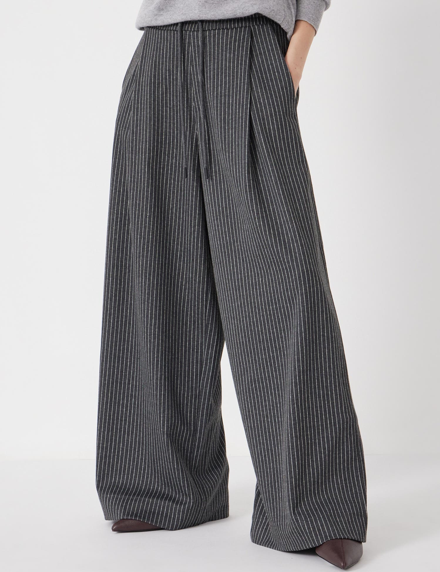 Pinstripe Wide Leg Jersey Pants