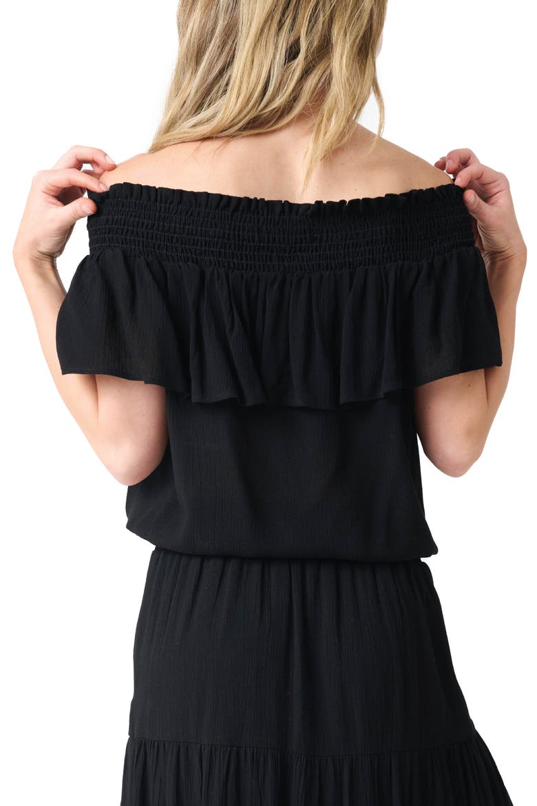 Off the Shoulder Ruffle Top, Alternate, color, BLACK