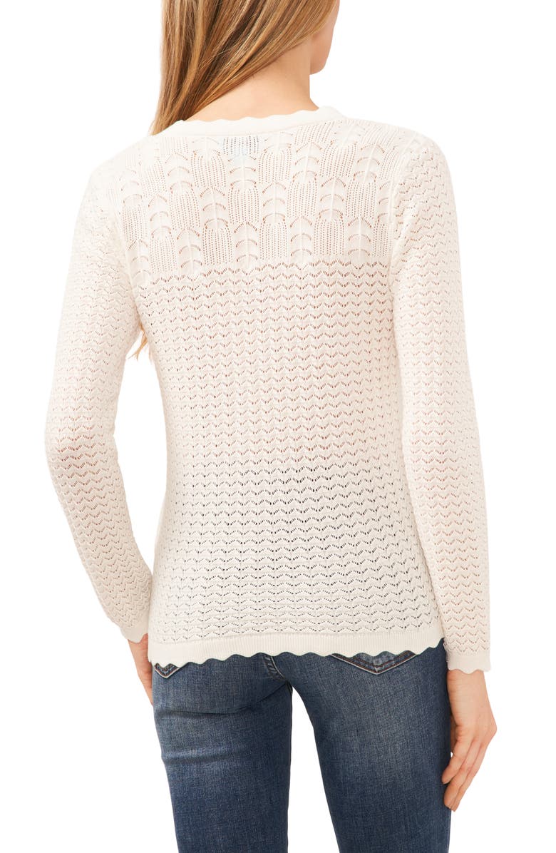 CeCe Pointelle V-Neck Cotton Blend Cardigan, Alternate, color, 