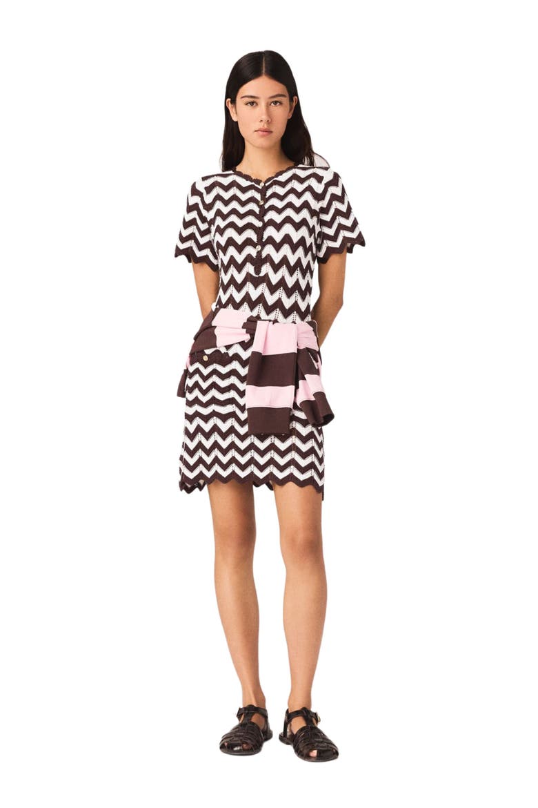 Zigzag crochet dress, Alternate, color, Brown/white
