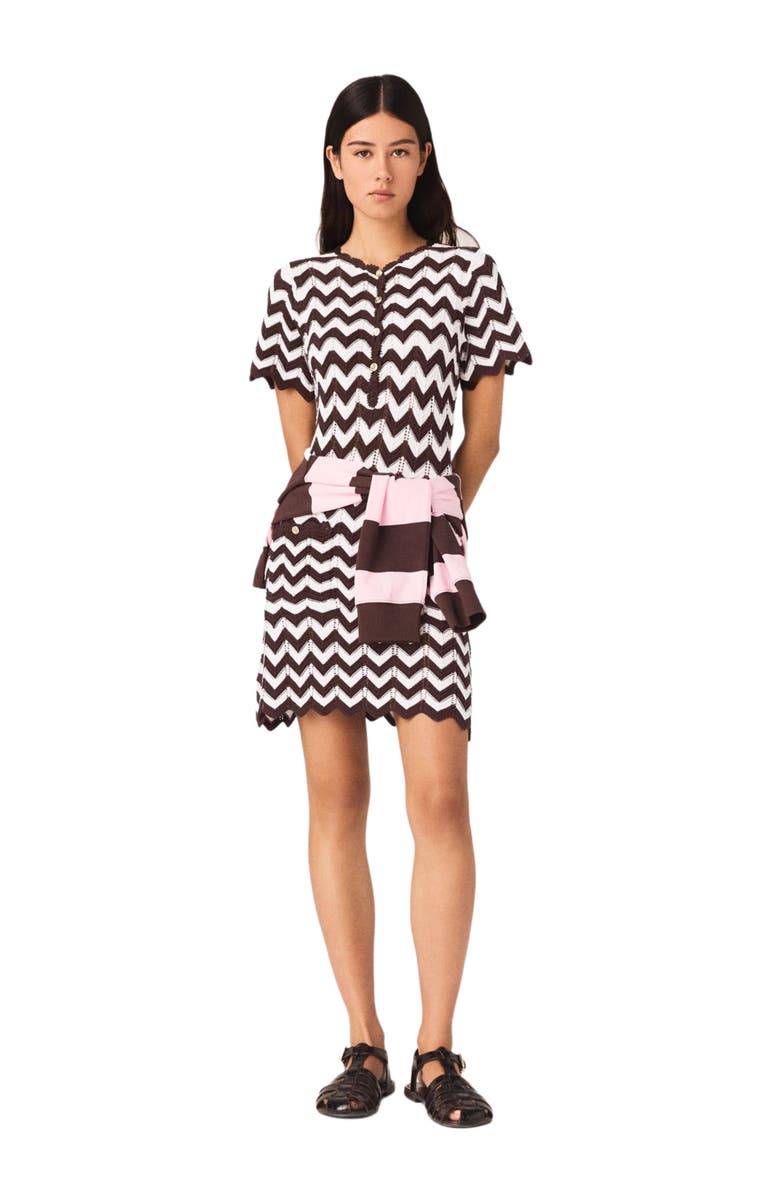 maje Zigzag crochet dress, Alternate, color, Brown/White
