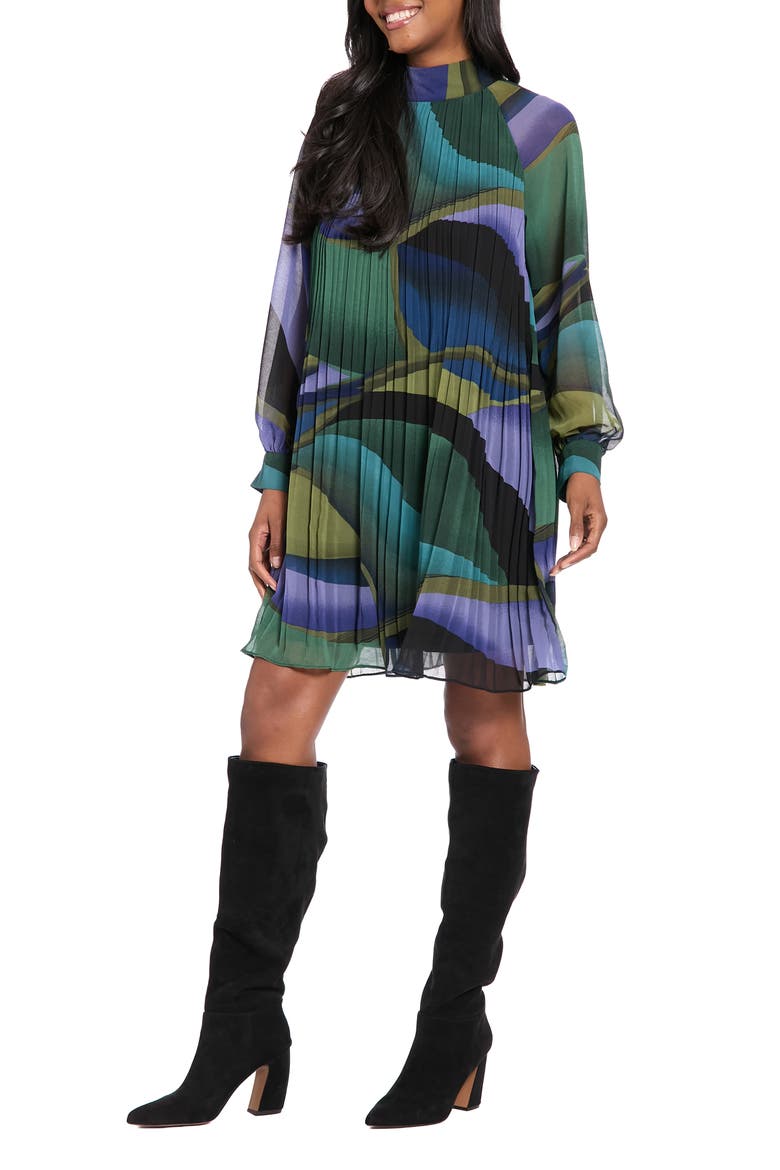 Tie Back Plissè Swing Dress, Alternate, color, V PERI/ GREEN