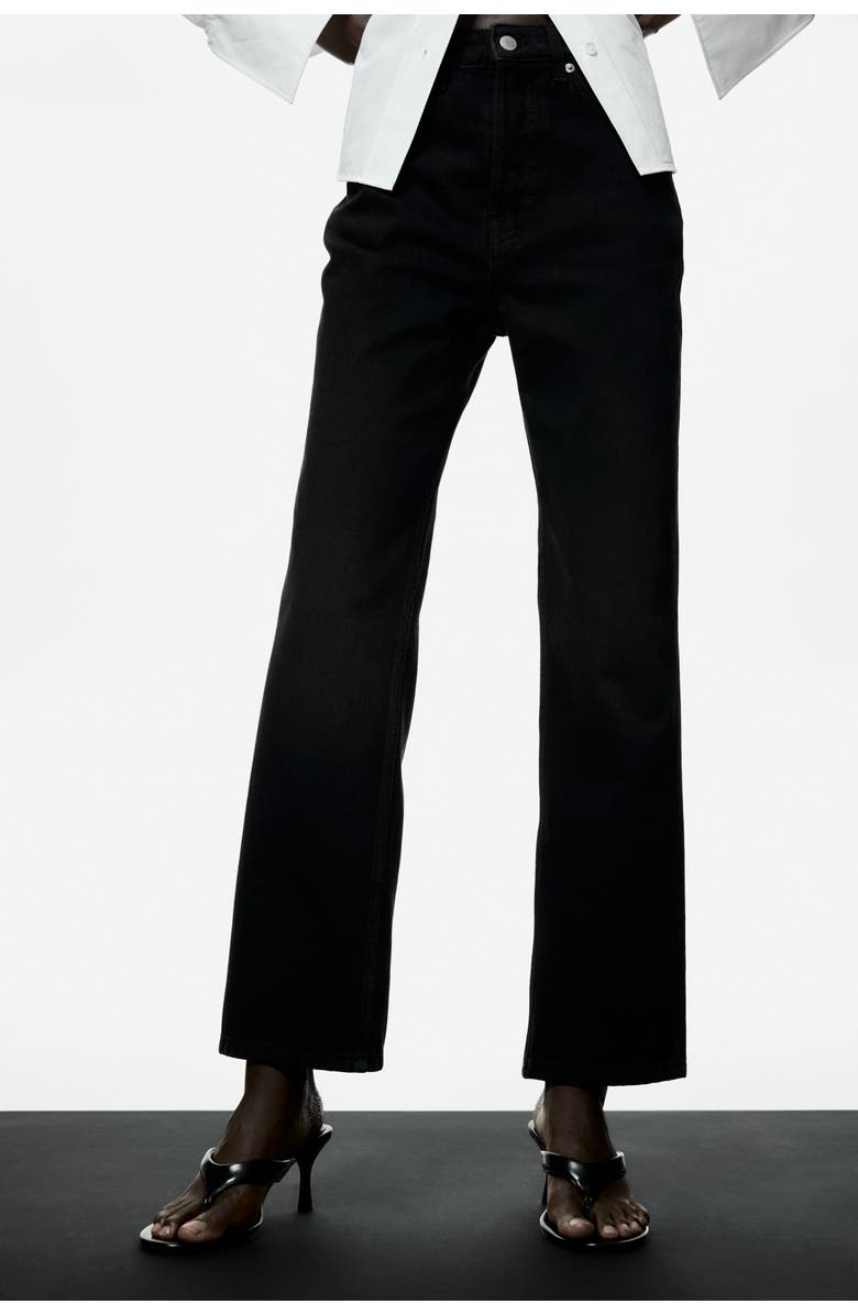 H&M Straight High Waist Ankle Jeans, Alternate, color, Washed Black