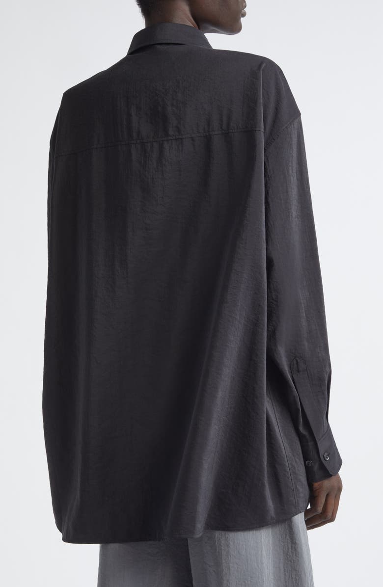 Lemaire Silk Blend Tie Button-Up Shirt, Alternate, color, Black
