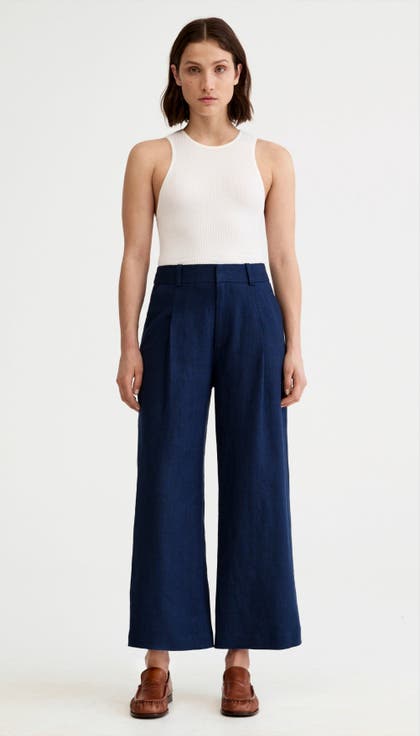 Linen Cropped Pleated Trouser