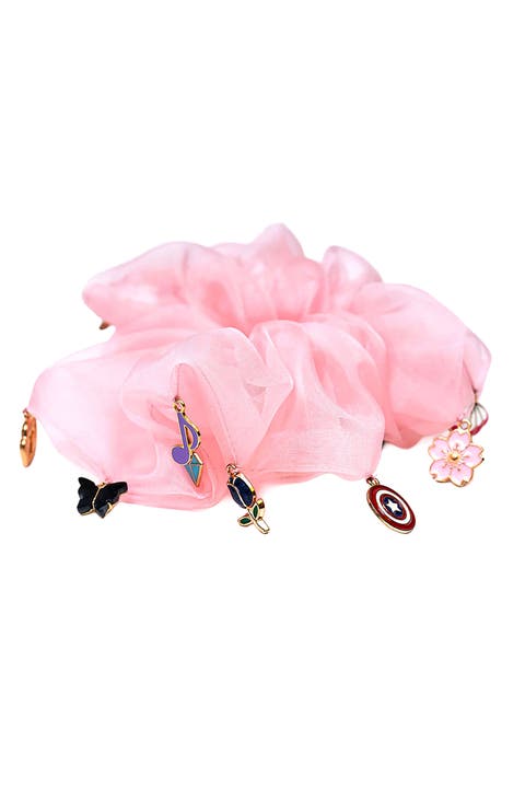 Oversized Organza Scrunchie with Charms - Pink