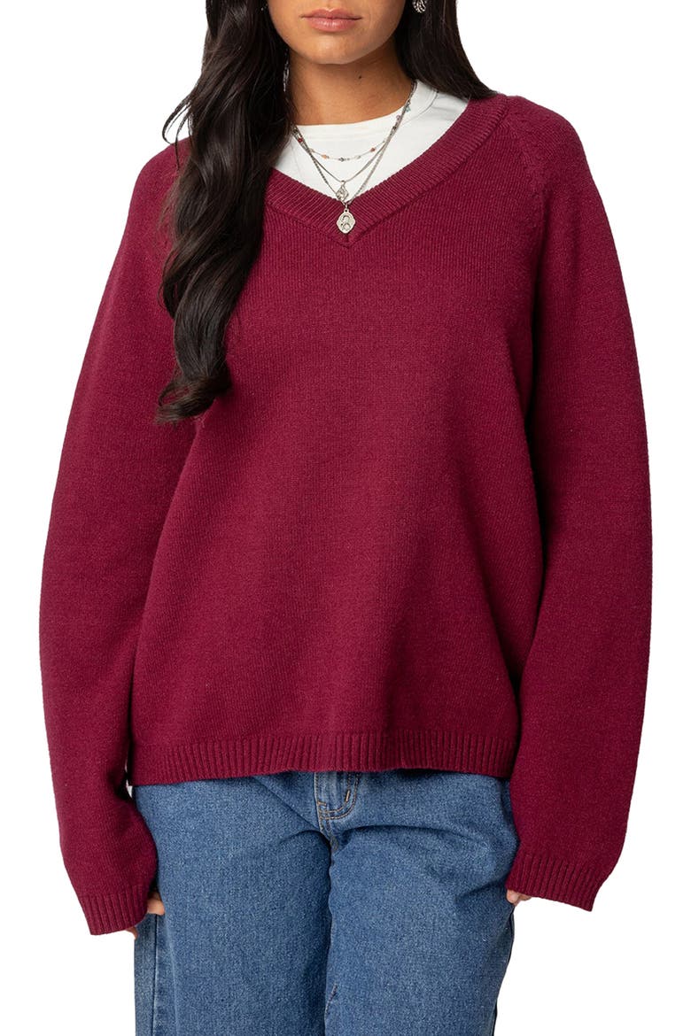 Martha Oversize V-Neck Sweater, Main, color, BURGUNDY