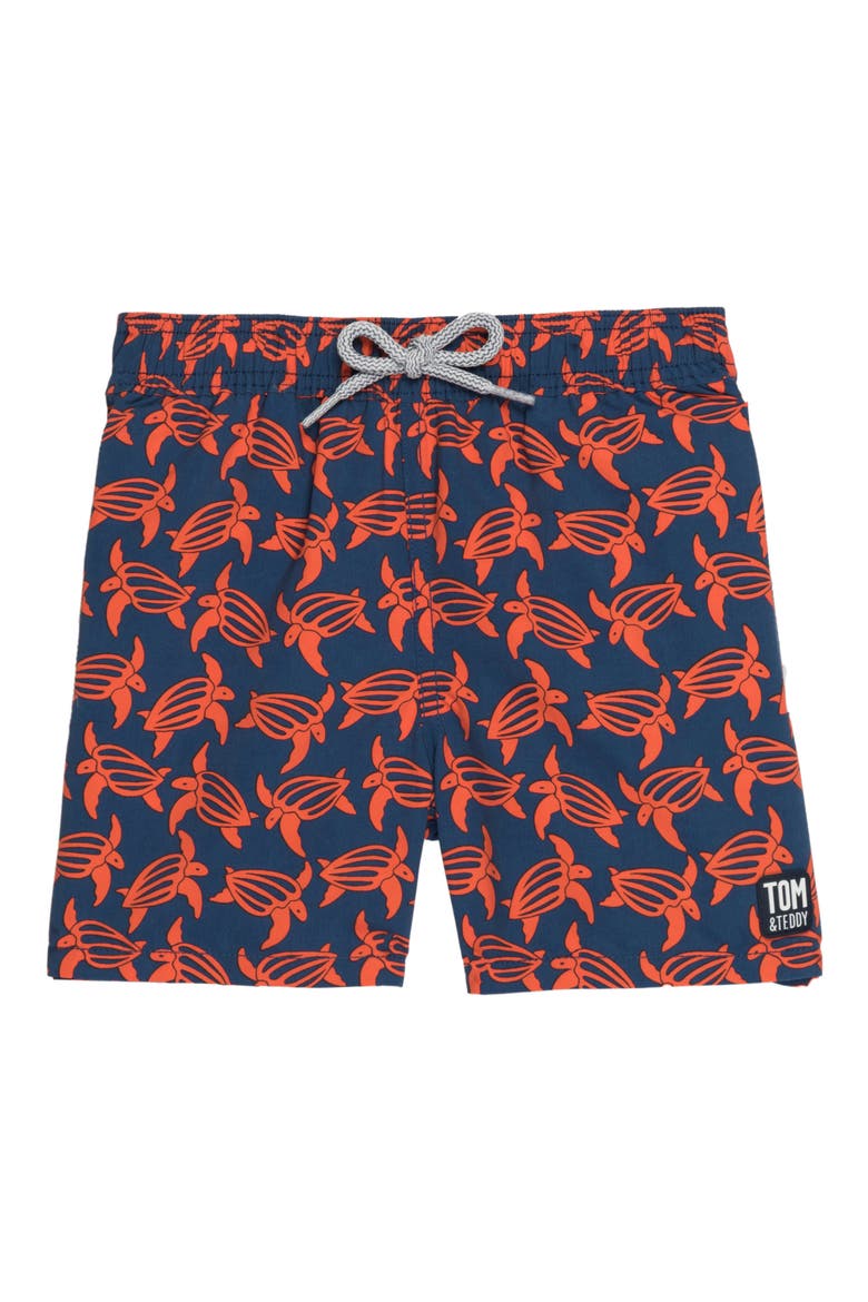 Turtle Swim Trunks, Main, color, NAVY/ ORANGE