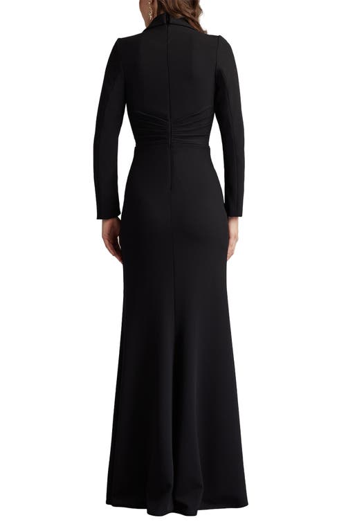 Tadashi Shoji Embroidered Crepe Flower Long Sleeve Body-con Gown In Black