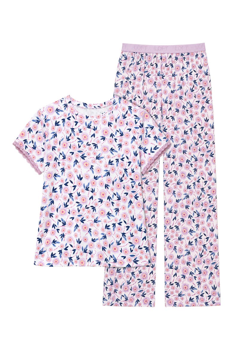 Lace Trim Floral Pajama Top, Alternate, color, POPPY LUPINE