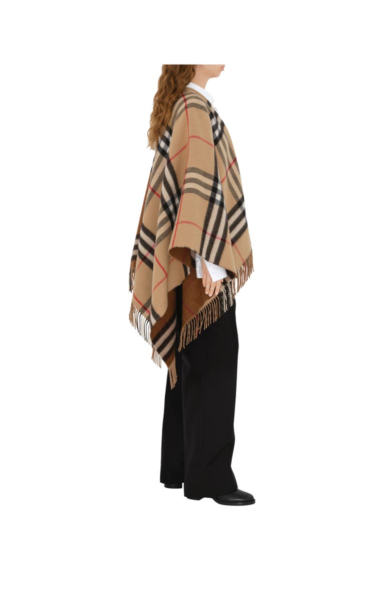 Burberry Contrast Check Wool Cashmere Cape, Alternate, color, Archive Beige/Dark Birch Brown