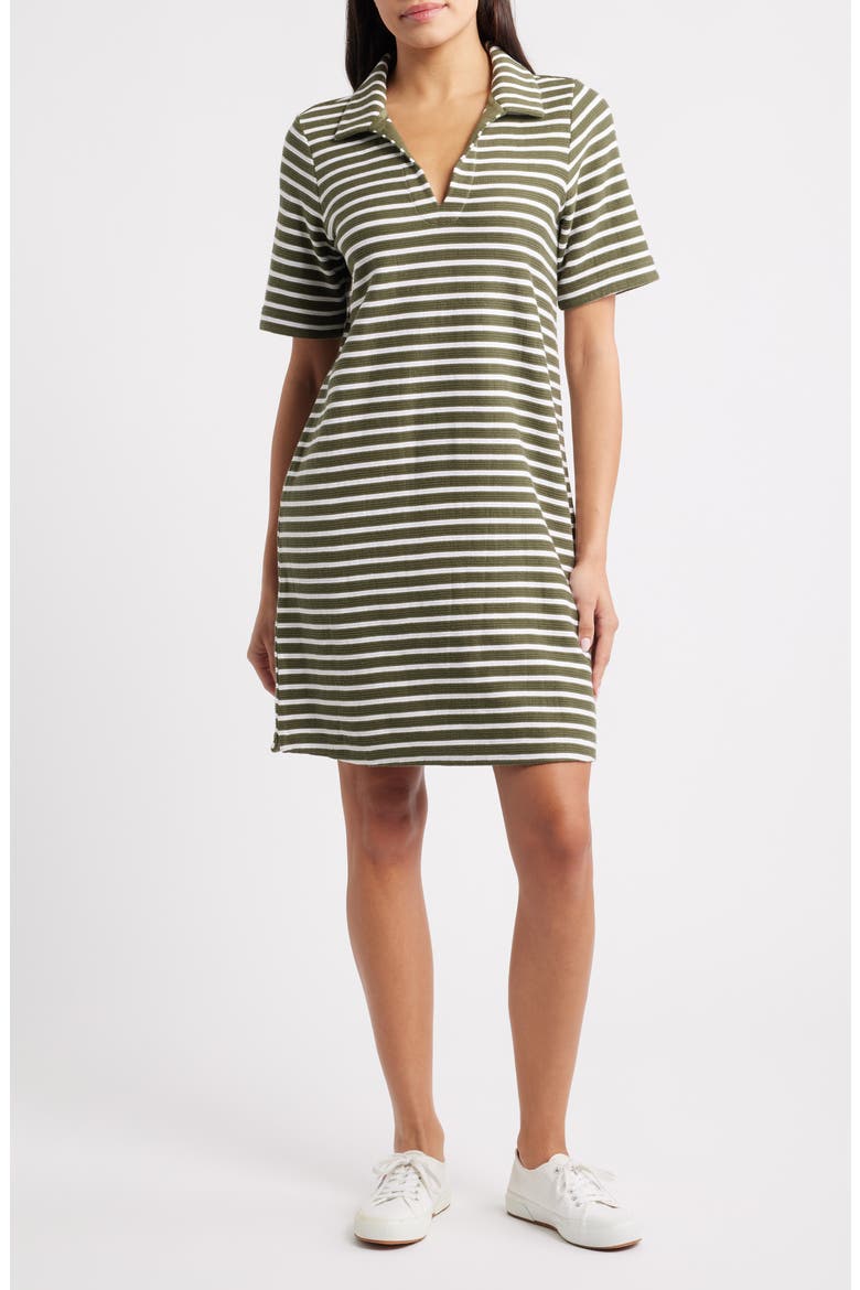 Waterfront View Stripe Polo Dress, Main, color, DARK FERN