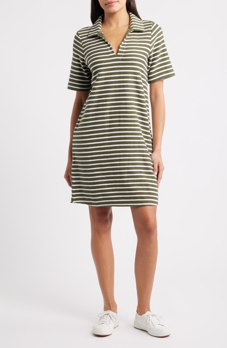 Tommy Bahama Waterfront View Stripe Polo Dress, Main, color, Dark Fern