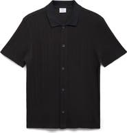 MANGO Short Sleeve Structured Knit Button-Up Shirt