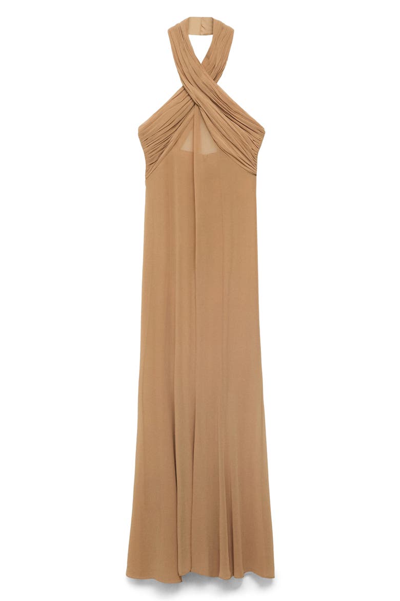 Mesh Halter Dress, Alternate, color, MEDIUM BEIGE
