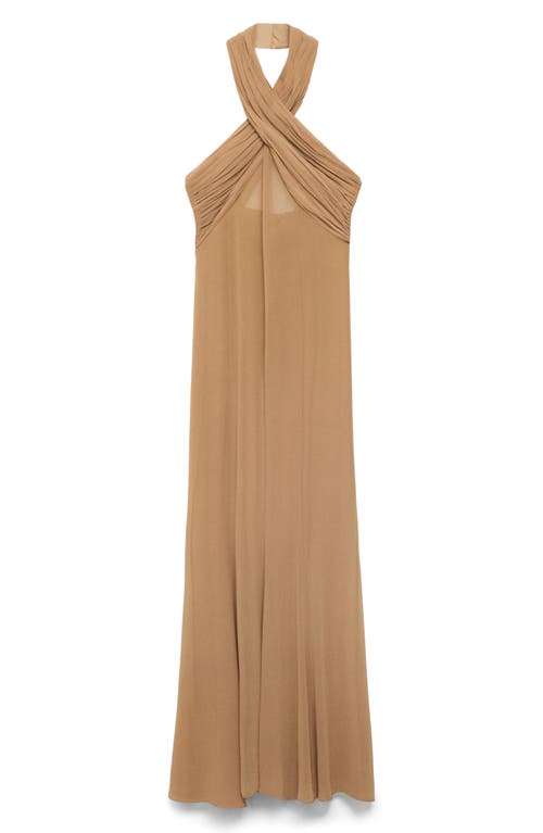 Mango Mesh Halter Dress In Brown