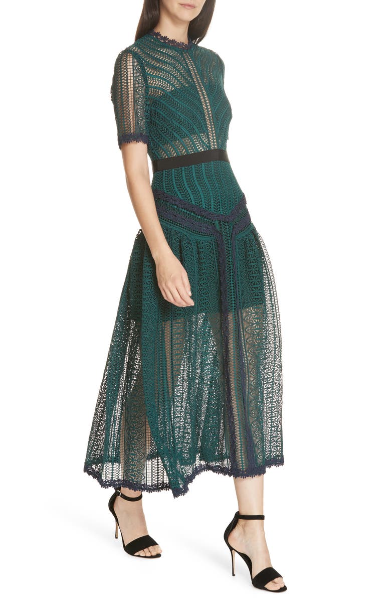 Self-Portrait Wave Lace Midi Dress, Alternate, color, 
