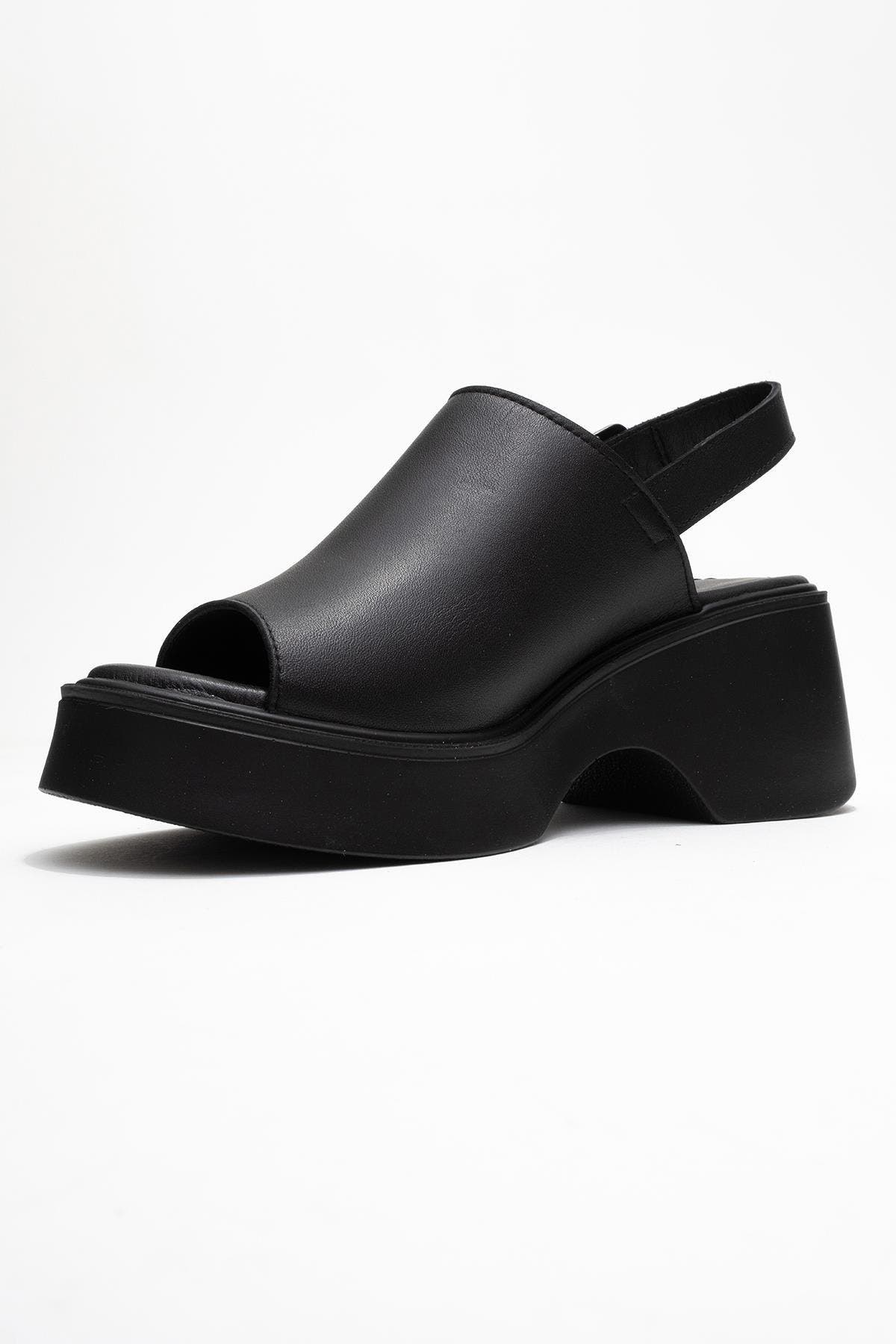 Forever & Always Shoes Power Leather Platform Wedge Sandals, Alternate, color, Black