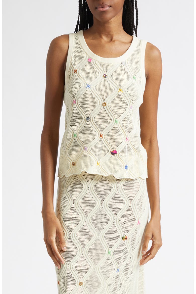 Cotton Lattice Stitch Sweater Tank, Main, color, IVORY