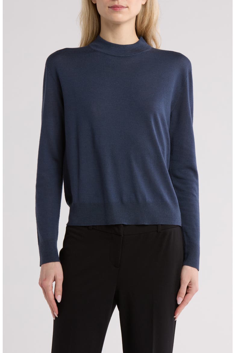 Mock Neck Wool Blend Pullover Sweater, Main, color, AQUA STONE