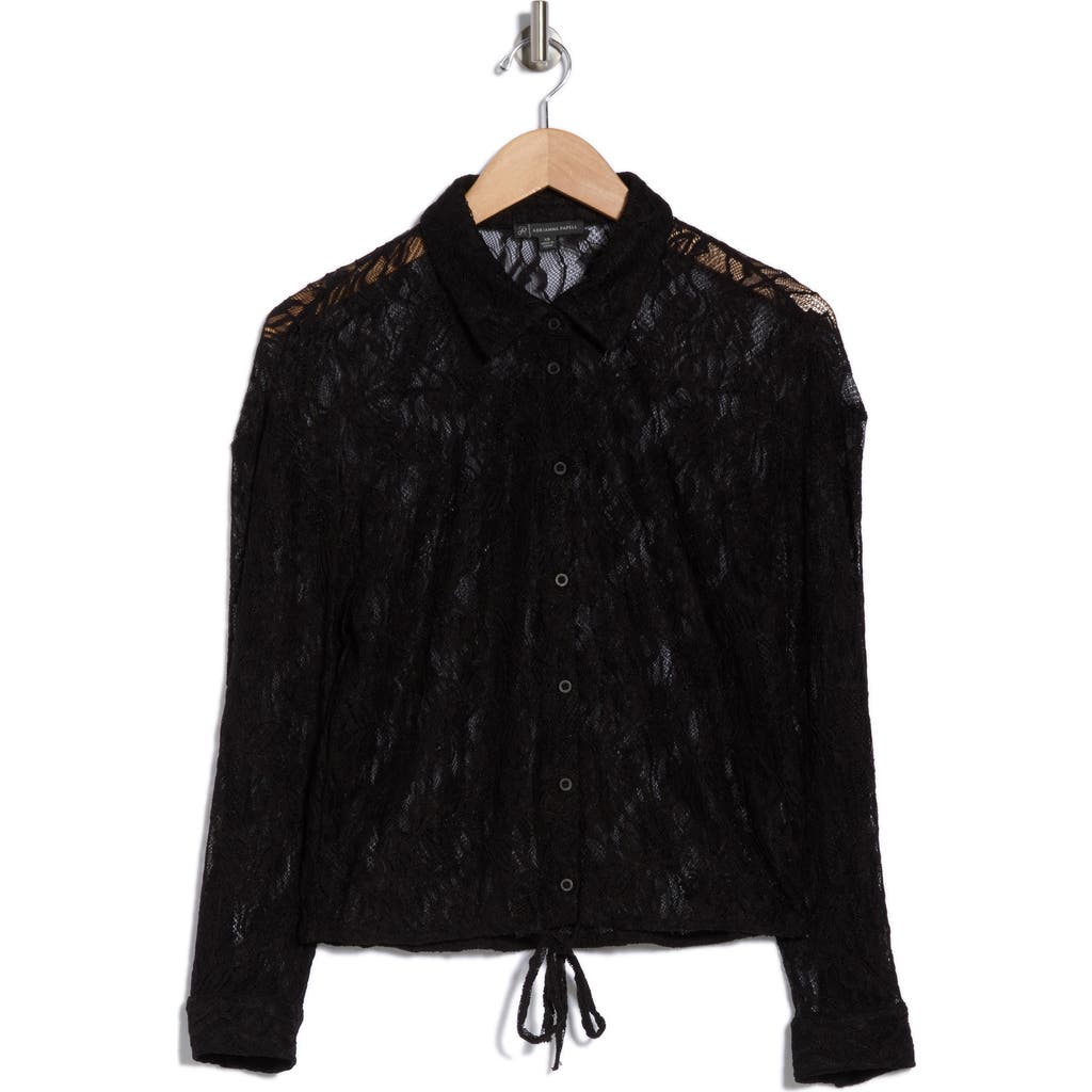ADRIANNA PAPELL ADRIANNA PAPELL LACE LONG SLEEVE DRAWSTRING HEM TOP
