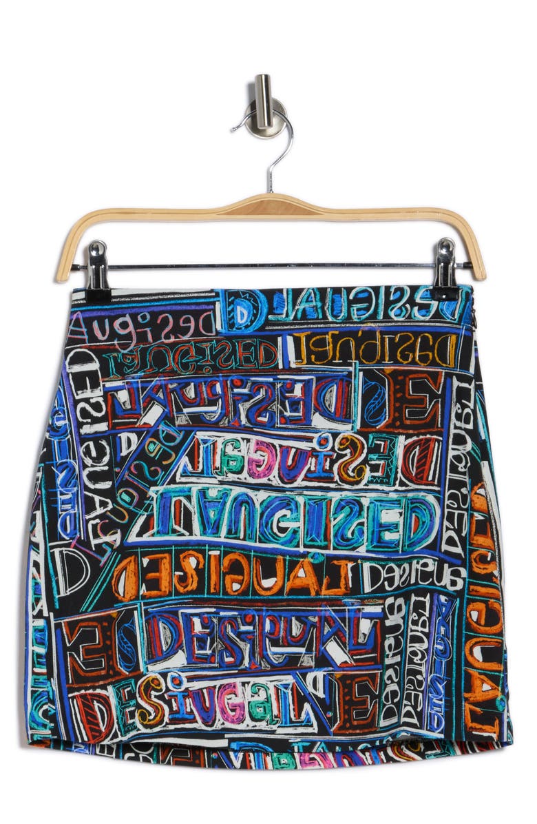 Desigual Logo Print Miniskirt, Alternate, color, Black