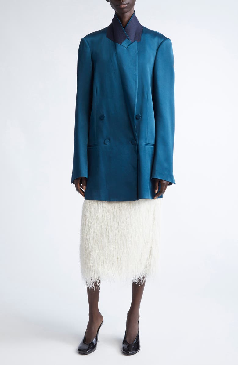 Dries Van Noten Blink Double Breasted Oversize Satin Jacket, Alternate, color, Petrol
