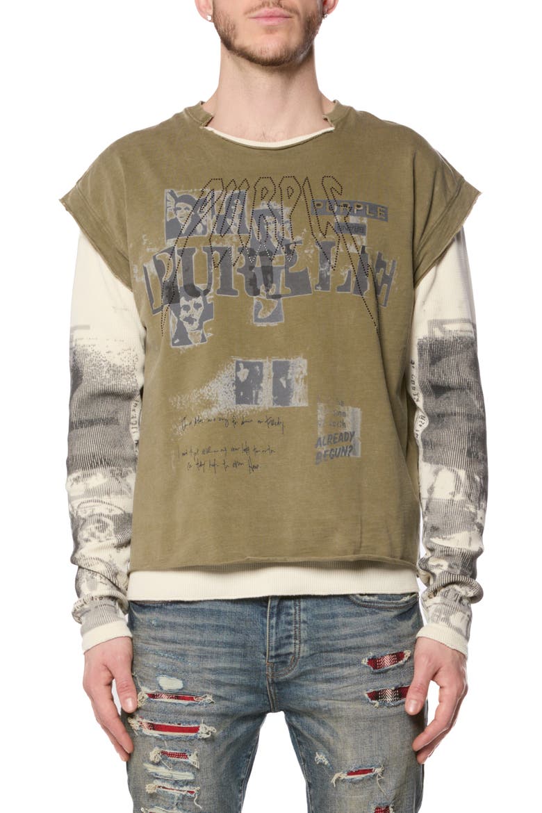 Two-Layer Long Sleeve Graphic T-Shirt, Main, color, GREEN