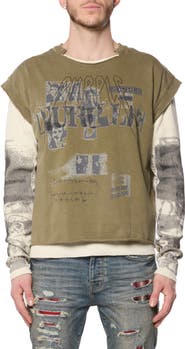 PURPLE BRAND Two-Layer Long Sleeve Graphic T-Shirt