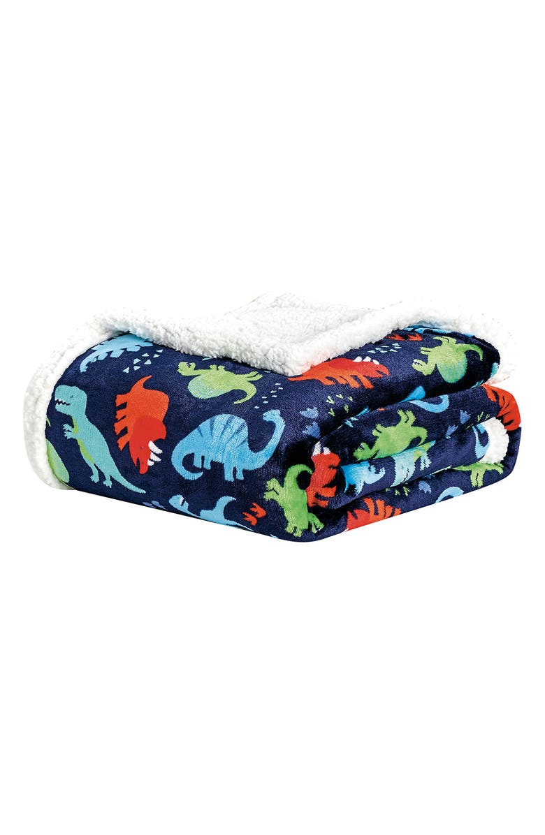 Luxury Home Dino Faux Shearling Throw Blanket, Main, color, Navy