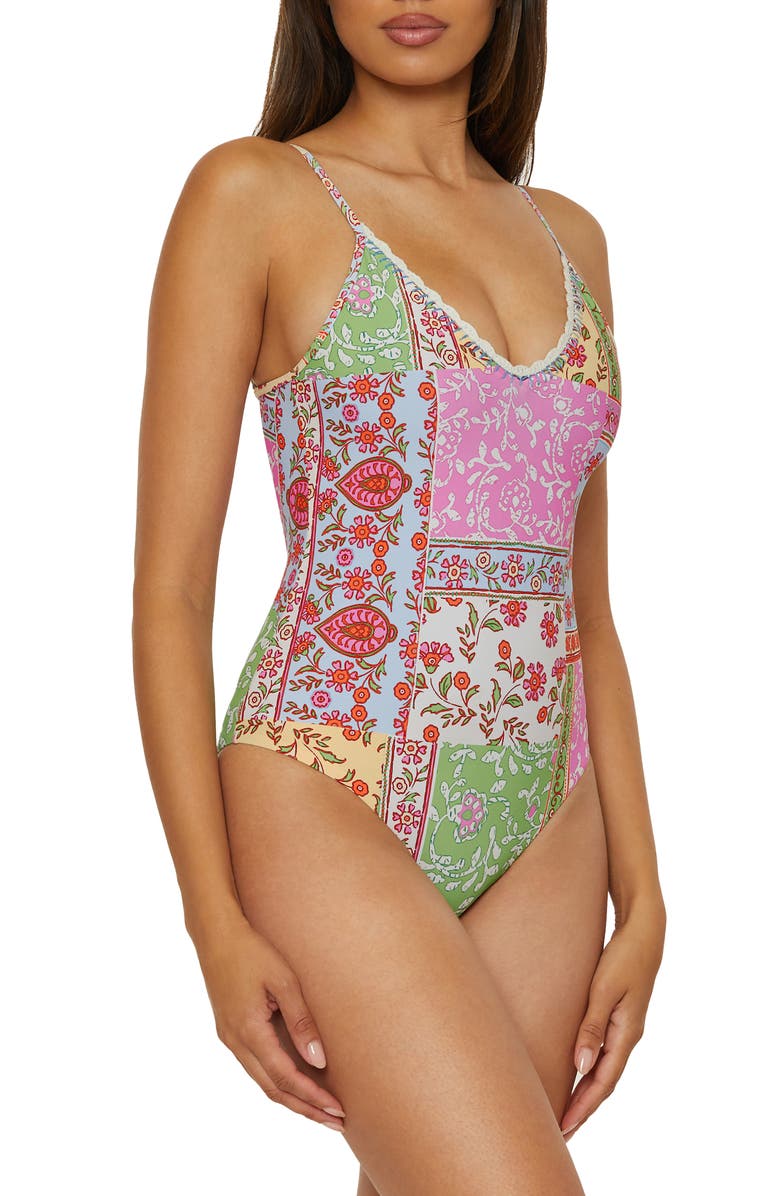 Lucky Brand Seville Crochet Trim One-Piece Swimsuit, Alternate, color, 
